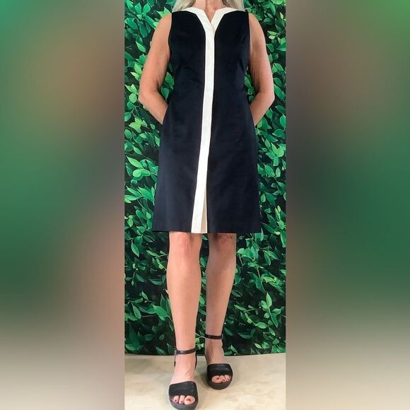 🖤 Talbots Black Sheath Dress w/ White Trim & Obi Belt – Size 6 - Picture 3 of 8